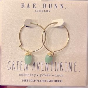 Rae Dunn Jewelry - Gold Plated Hoops with Green Aventurine 1 inch